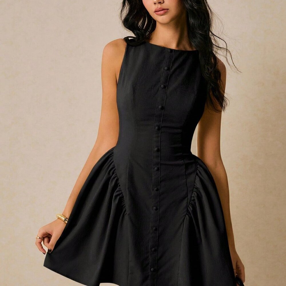Black Casual Women's Elegant Backless Mini Dress - Picture 7 of 7